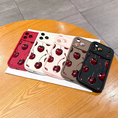 Cherry Pattern Phone Case, Full Coverage Non-Slip Drop-Proof Protective Case, Soft TPU Shell, Dopamine Color Scheme Phone Cover, Korean Minimalist Phone Case Compatible with Iphone 17/16/15/14/13/12/11 Pro Max