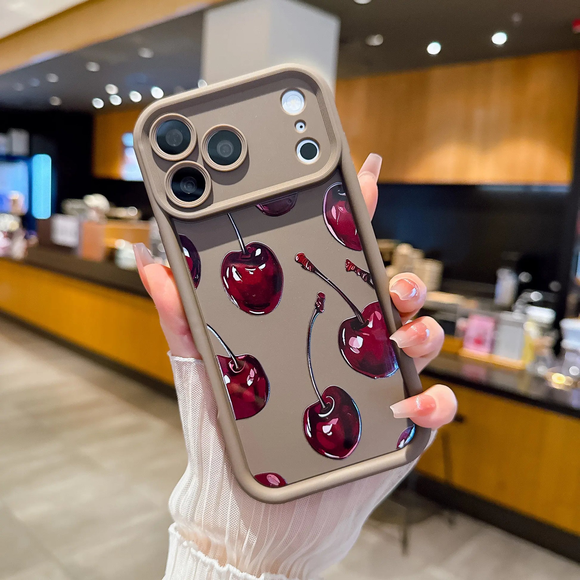 Cherry Pattern Phone Case, Full Coverage Non-Slip Drop-Proof Protective Case, Soft TPU Shell, Dopamine Color Scheme Phone Cover, Korean Minimalist Phone Case Compatible with Iphone 17/16/15/14/13/12/11 Pro Max