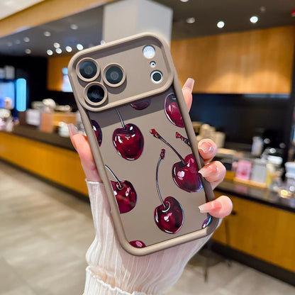 Cherry Pattern Phone Case, Full Coverage Non-Slip Drop-Proof Protective Case, Soft TPU Shell, Dopamine Color Scheme Phone Cover, Korean Minimalist Phone Case Compatible with Iphone 17/16/15/14/13/12/11 Pro Max