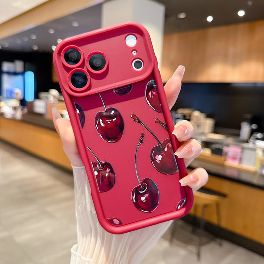 Cherry Pattern Phone Case, Full Coverage Non-Slip Drop-Proof Protective Case, Soft TPU Shell, Dopamine Color Scheme Phone Cover, Korean Minimalist Phone Case Compatible with Iphone 17/16/15/14/13/12/11 Pro Max