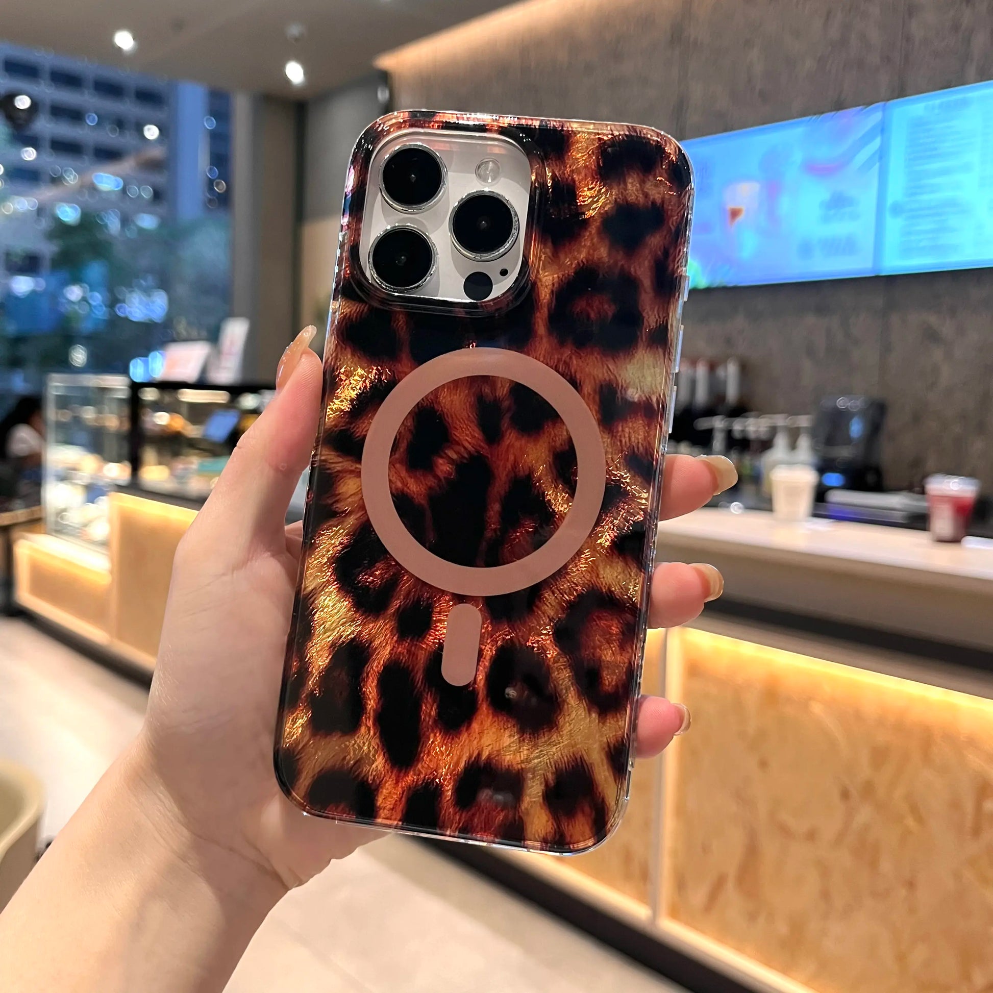 Leopard Cheetah Animal Print Phone Case for Iphone 17 Pro Max/17 Air/16 Pro 15 14 plus 13,Magnetic Cute Sparkle Glossy Silicone Shockproof Protective Cover for Women Men
