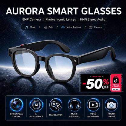 Sightflow Smart AI Camera Glasses, 8MP Photochromic Uv-Protection Lenses, 160+ Languages Real-Time Translation, Bluetooth Audio, Hands-Free Photo & Video Capture, Button Touch Control, for Travel Outdoor Daily Use, Compatible with Ios & Android