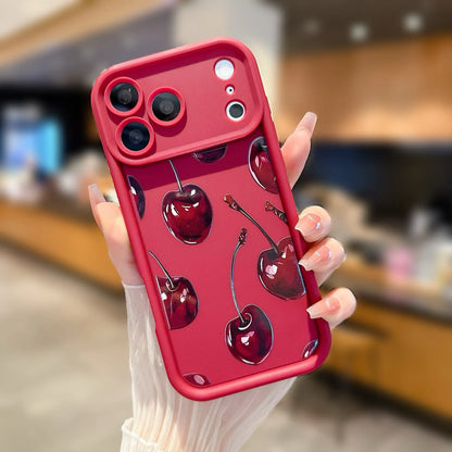 Cherry Pattern Phone Case, Full Coverage Non-Slip Drop-Proof Protective Case, Soft TPU Shell, Dopamine Color Scheme Phone Cover, Korean Minimalist Phone Case Compatible with Iphone 17/16/15/14/13/12/11 Pro Max