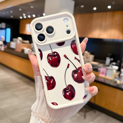 Cherry Pattern Phone Case, Full Coverage Non-Slip Drop-Proof Protective Case, Soft TPU Shell, Dopamine Color Scheme Phone Cover, Korean Minimalist Phone Case Compatible with Iphone 17/16/15/14/13/12/11 Pro Max