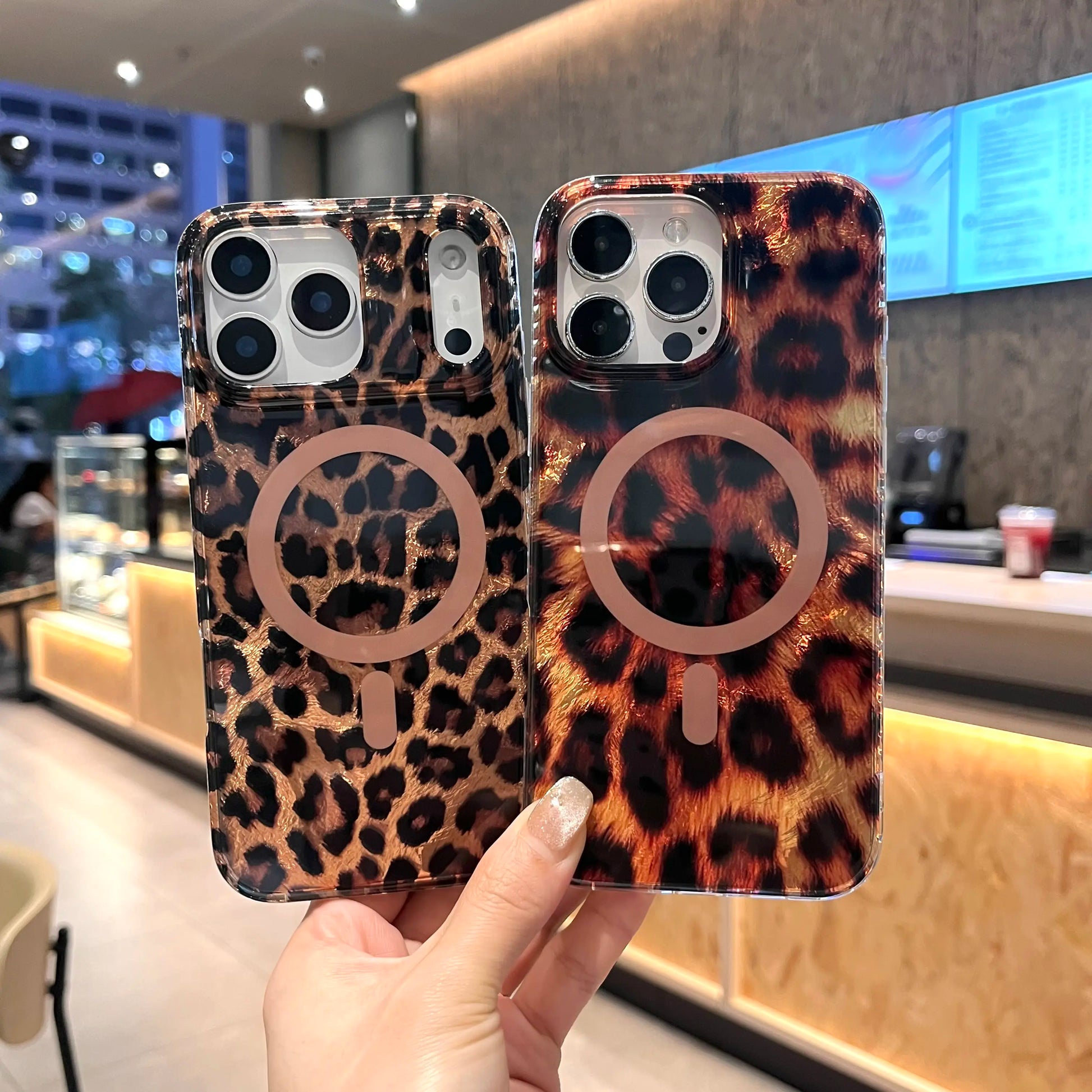 Leopard Cheetah Animal Print Phone Case for Iphone 17 Pro Max/17 Air/16 Pro 15 14 plus 13,Magnetic Cute Sparkle Glossy Silicone Shockproof Protective Cover for Women Men