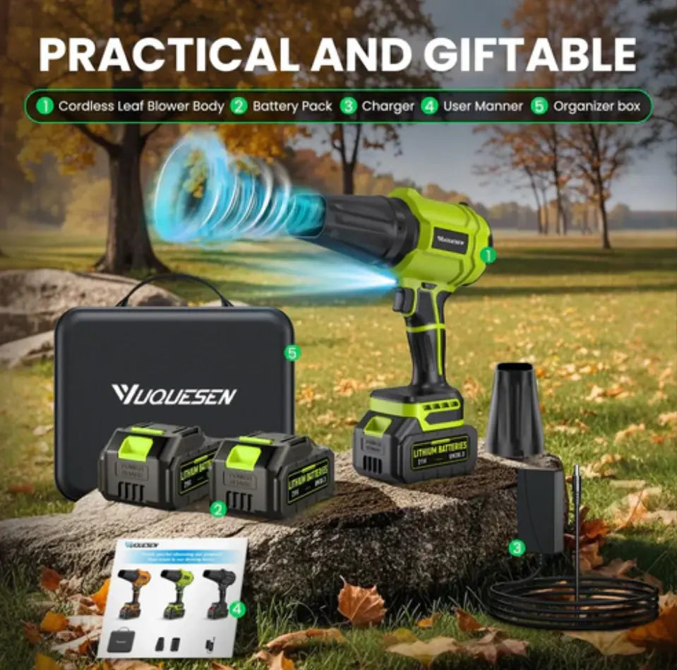 【Fathersdaygift】Yuquesen Cordless Leaf Blower, Handheld Leaf Blower with 2 X 4.0Ah Batteries & Charger, Lightweight Leaf Blowers for Patio Cleaning, Lawn Care, Leaves, Dust - Light Green,#Summervibes