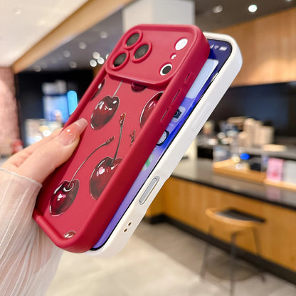 Cherry Pattern Phone Case, Full Coverage Non-Slip Drop-Proof Protective Case, Soft TPU Shell, Dopamine Color Scheme Phone Cover, Korean Minimalist Phone Case Compatible with Iphone 17/16/15/14/13/12/11 Pro Max