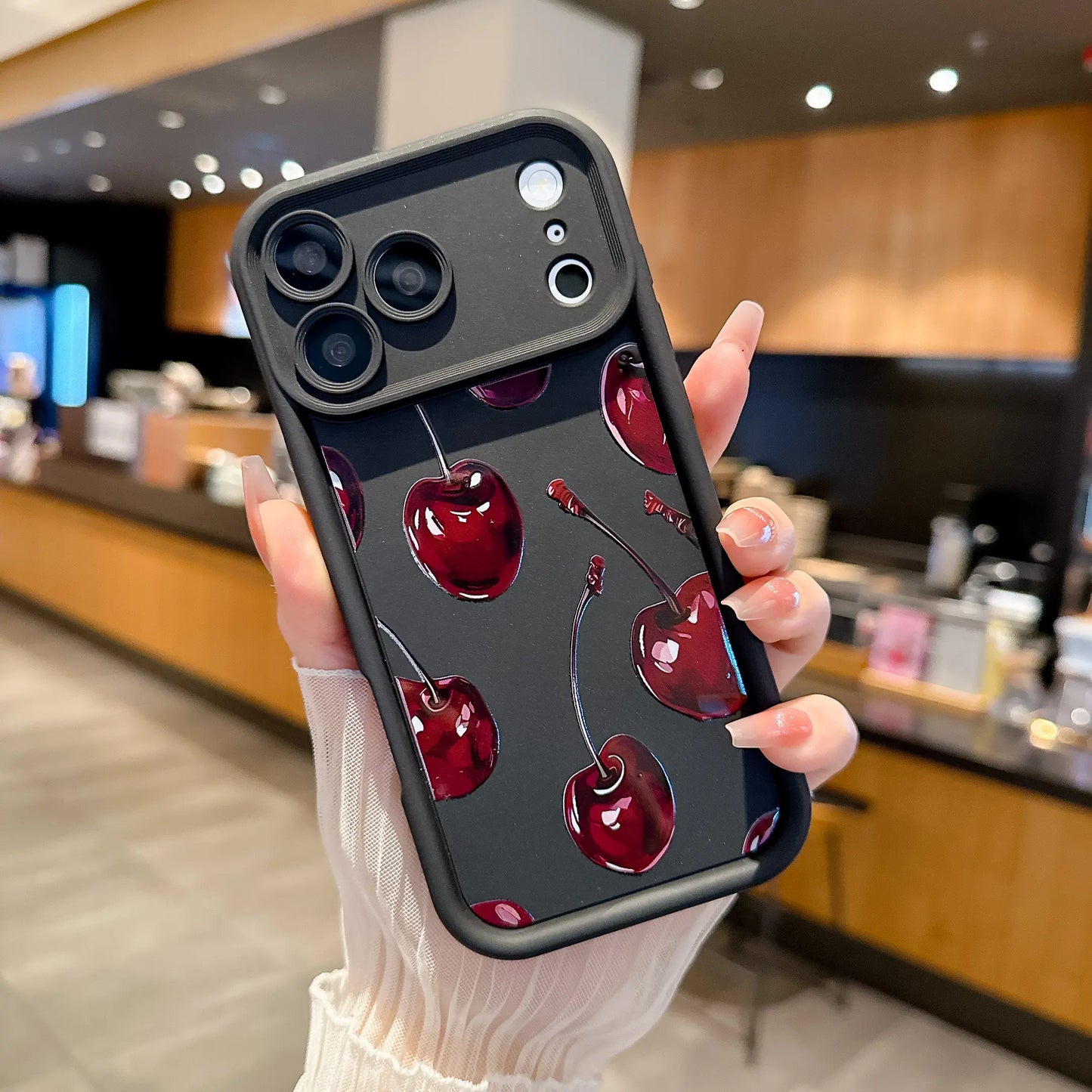 Cherry Pattern Phone Case, Full Coverage Non-Slip Drop-Proof Protective Case, Soft TPU Shell, Dopamine Color Scheme Phone Cover, Korean Minimalist Phone Case Compatible with Iphone 17/16/15/14/13/12/11 Pro Max