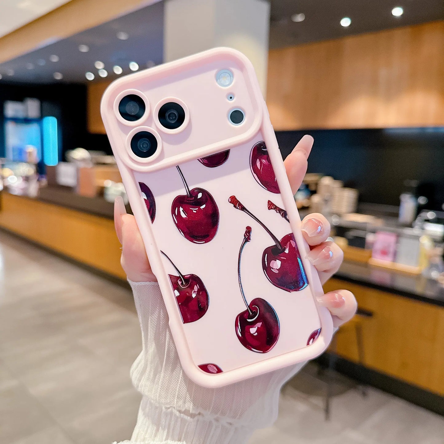 Cherry Pattern Phone Case, Full Coverage Non-Slip Drop-Proof Protective Case, Soft TPU Shell, Dopamine Color Scheme Phone Cover, Korean Minimalist Phone Case Compatible with Iphone 17/16/15/14/13/12/11 Pro Max